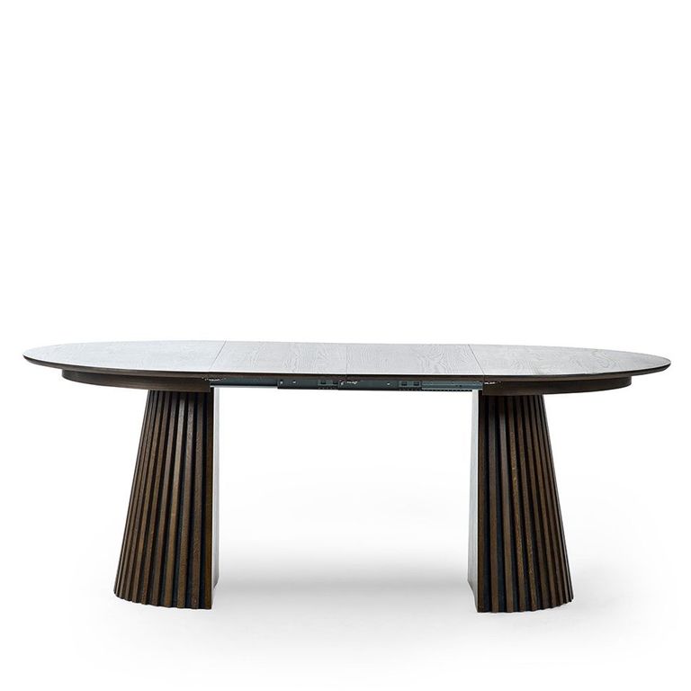 Arya Dark Oak Slatted Round Extending Dining Table - 120cm-200cm - 4-8 Seater
