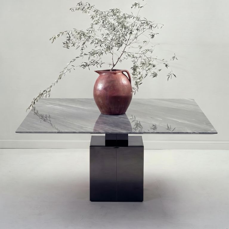 Athena Dining Table - Thin - 8 Seater - Square - Marble with Steel Pedestal Base - Variation Available