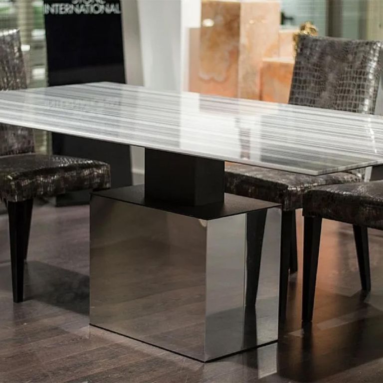 Athena Dining Table - Thin - Marble with Steel Pedestal Base - Variation Available