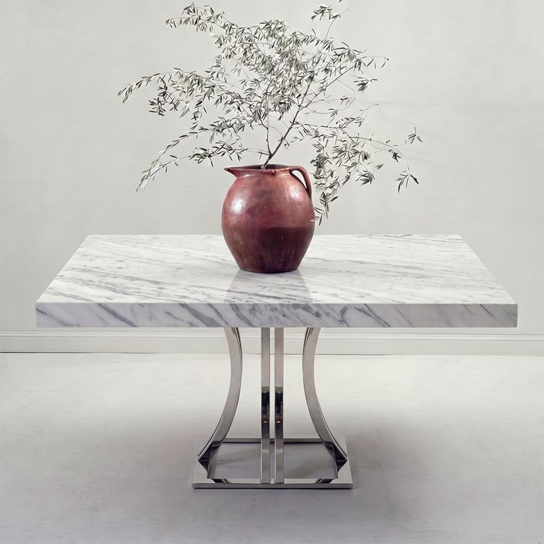Aurora Dining Table - 8 Seater - 150cm - Square - Marble with Stainless Steel Pedestal Base - Variation Available
