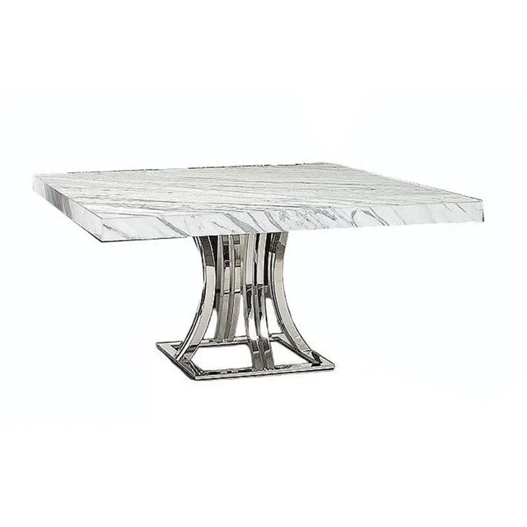 Aurora Dining Table - 8 Seater - 150cm - Square - Marble with Stainless Steel Pedestal Base - Variation Available