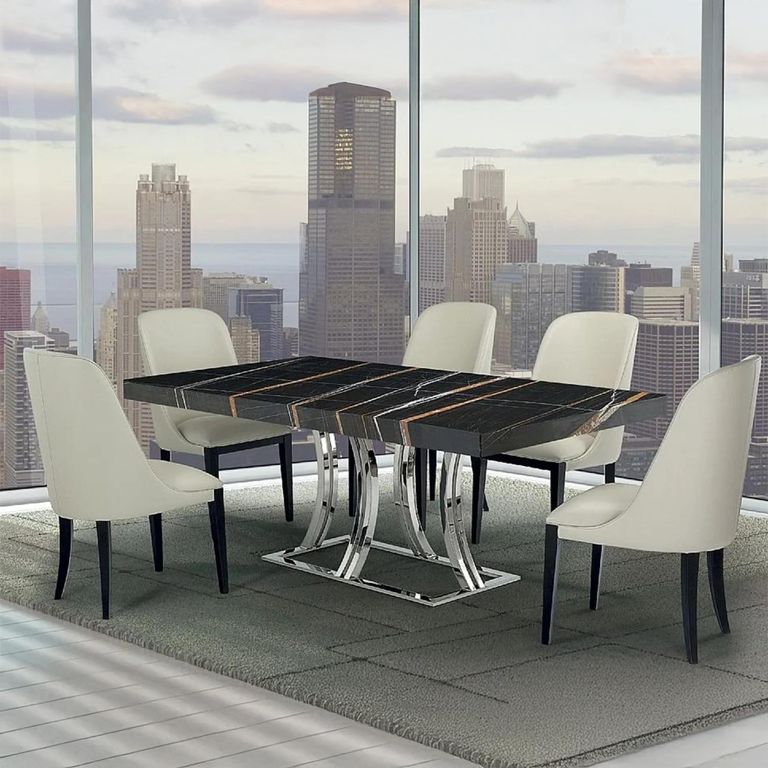 Aurora Dining Table - Marble with Stainless Steel Base - Variation Available