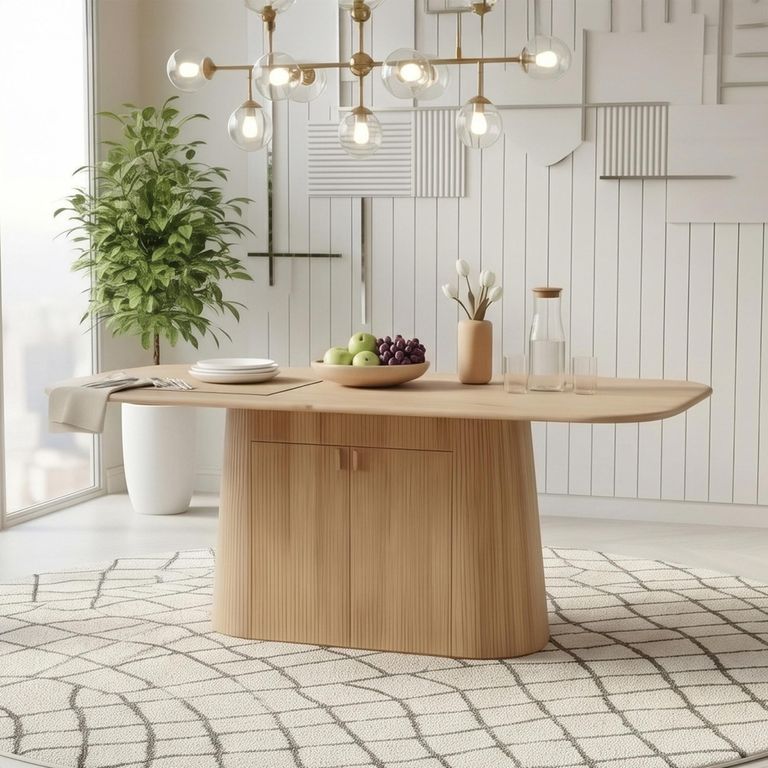 Austin Storage Dining Table - 175cm - 6 Seater - Fluted - Natural - Mango Wood