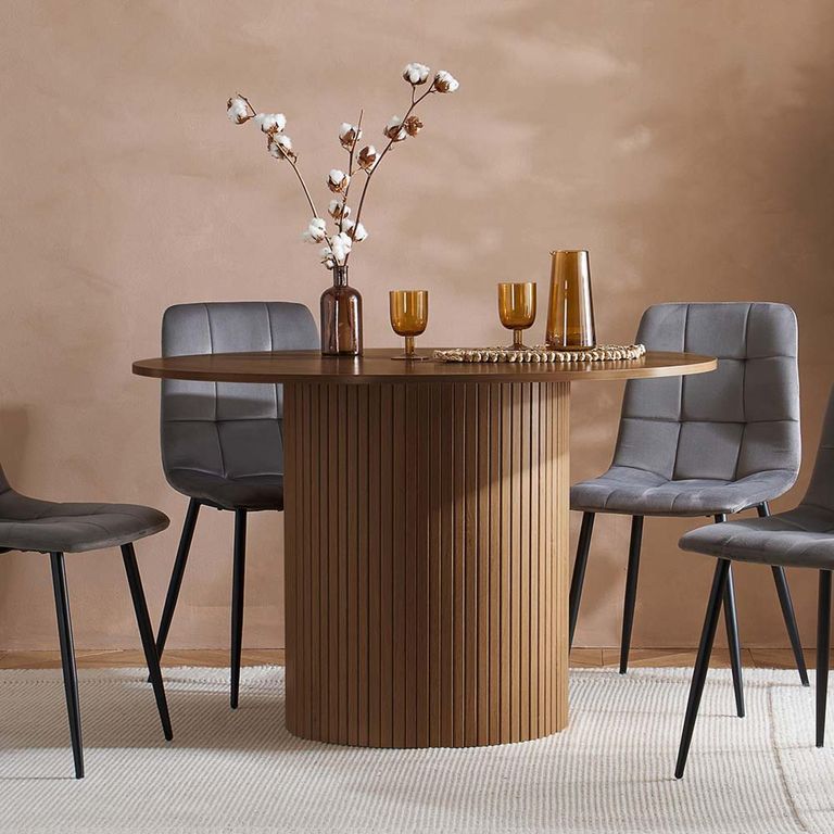Axel Round Dining Table - 4 Seater - 120cm - Walnut Fluted