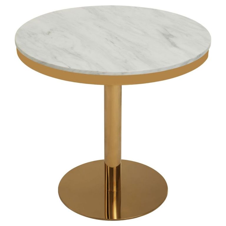 Azalea Dining Table - 2 Seater - 80cm - Round - White Marble with Gold Base