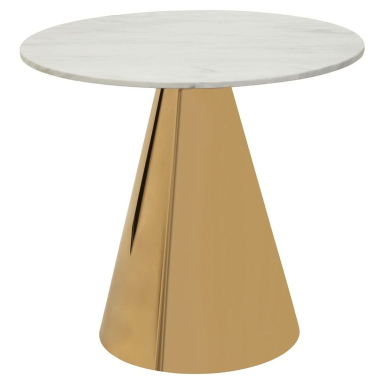 Azalea Dining Table - 2 Seater - 80cm - Round - White Marble with Gold Cone Base
