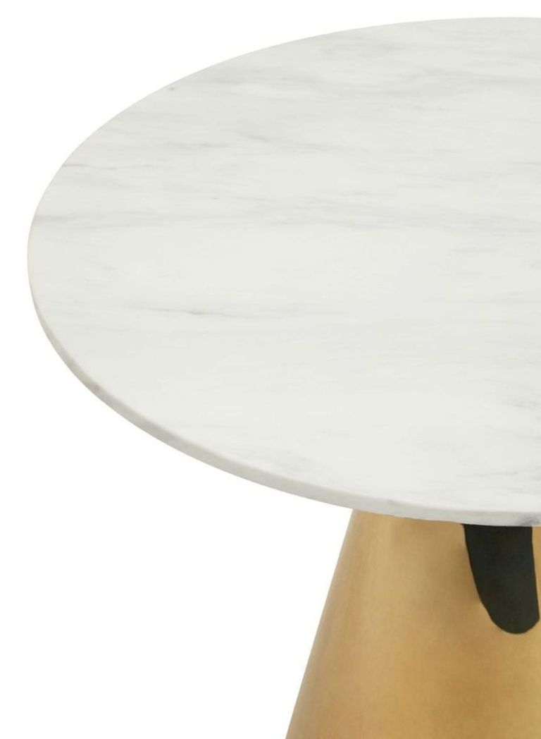 Azalea Dining Table - 2 Seater - 80cm - Round - White Marble with Gold Cone Base