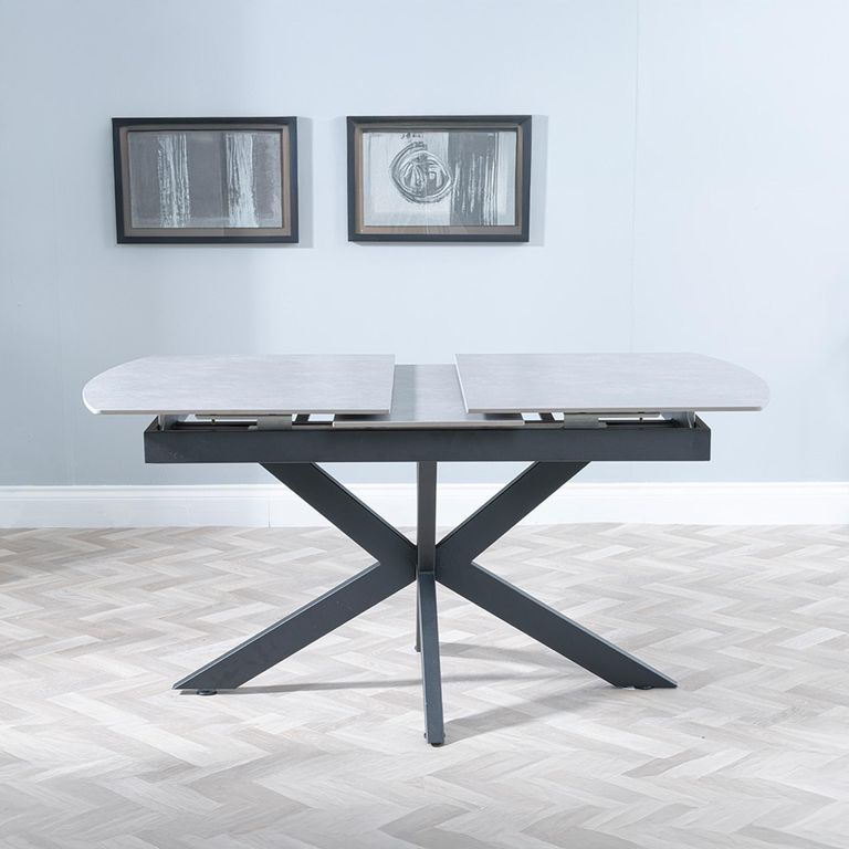 Bari 6-8 Seater Grey Ceramic Extending Dining Table with Black Star Base - 140cm-180cm