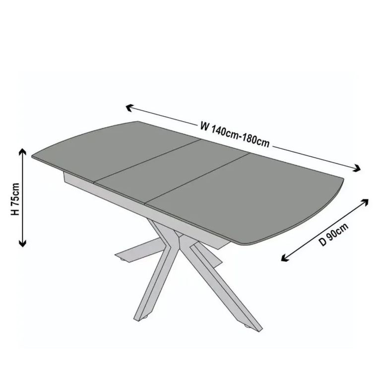 Bari 6-8 Seater Grey Ceramic Extending Dining Table with Black Star Base - 140cm-180cm