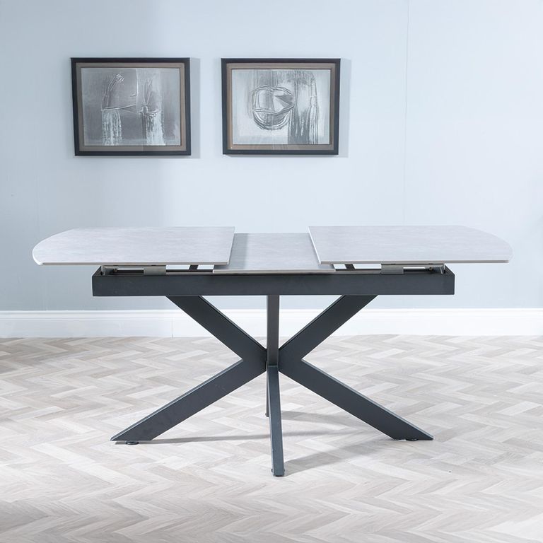 Bari 6-8 Seater Grey Ceramic Extending Dining Table with Black Star Base - 140cm-180cm