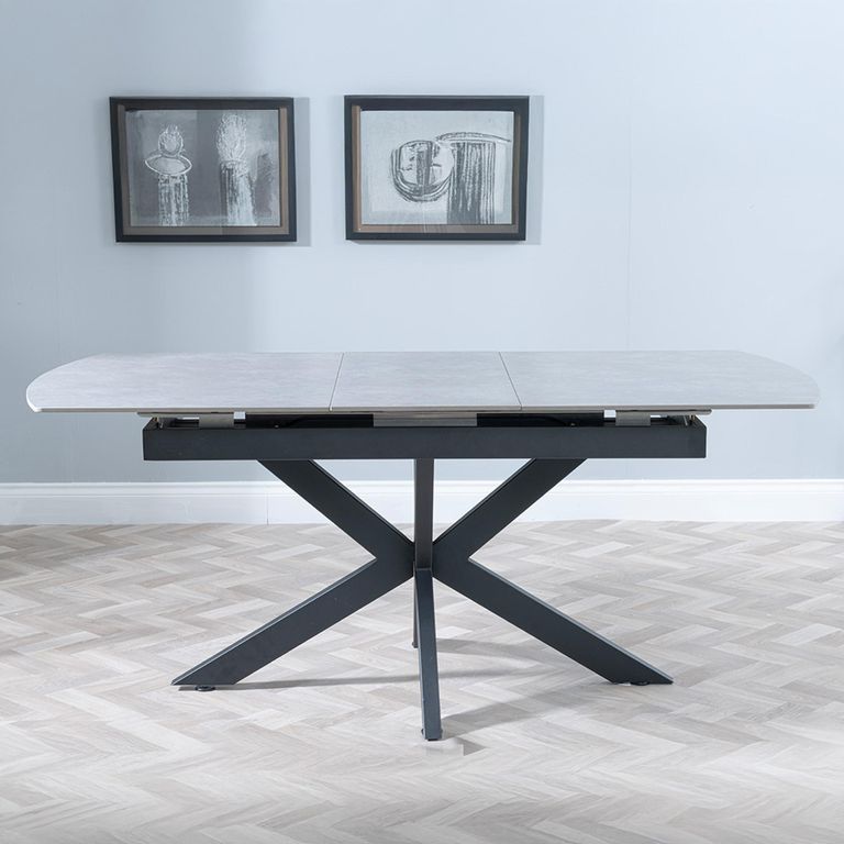 Bari 6-8 Seater Grey Ceramic Extending Dining Table with Black Star Base - 140cm-180cm