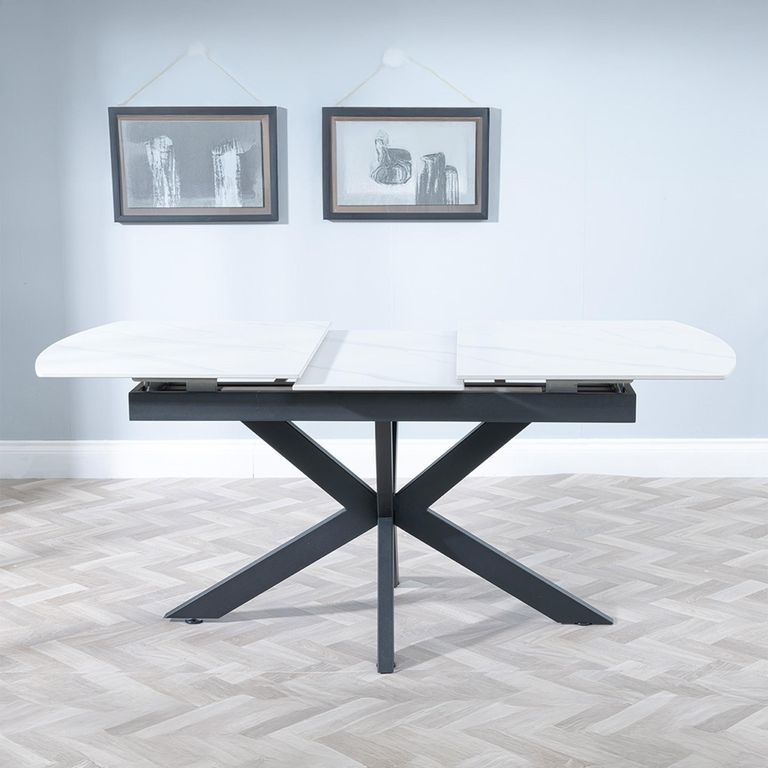 Bari 6-8 Seater White Ceramic Extending Dining Table with Black Star Base - 140cm-180cm