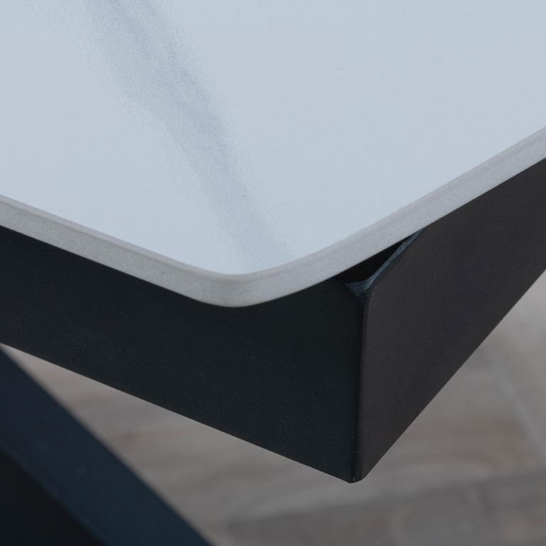 Bari 6-8 Seater White Ceramic Extending Dining Table with Black Star Base - 140cm-180cm