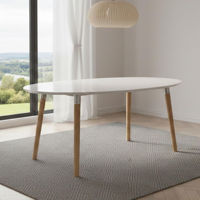 Belina Extending Oval Dining Table - 6-10 Seater - 170cm-270cm - White and Wood