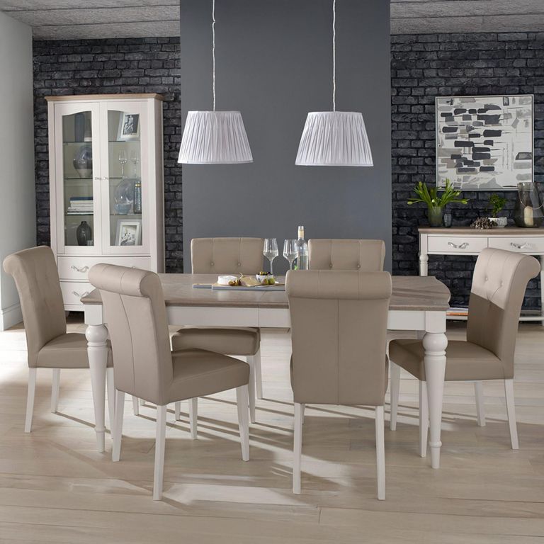 Montreux Grey Washed Oak & Soft Grey Extending Dining Table - 4-6 Seater - 140cm-180cm