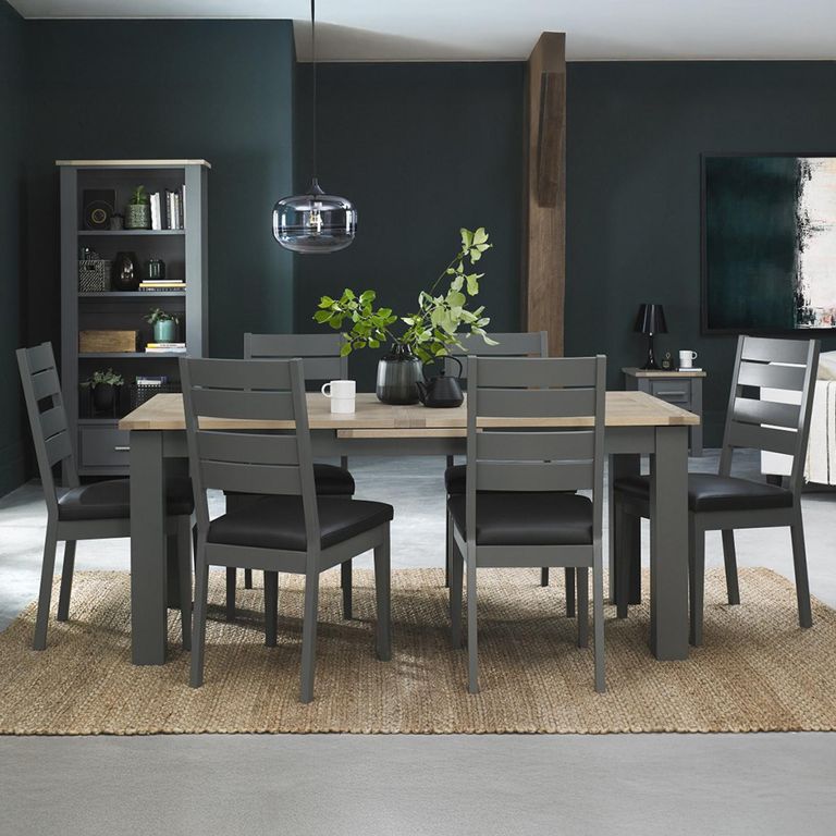 Oakham Dark Grey & Scandi Oak Extending Dining Table - 8-10 Seater - 180cm-225cm