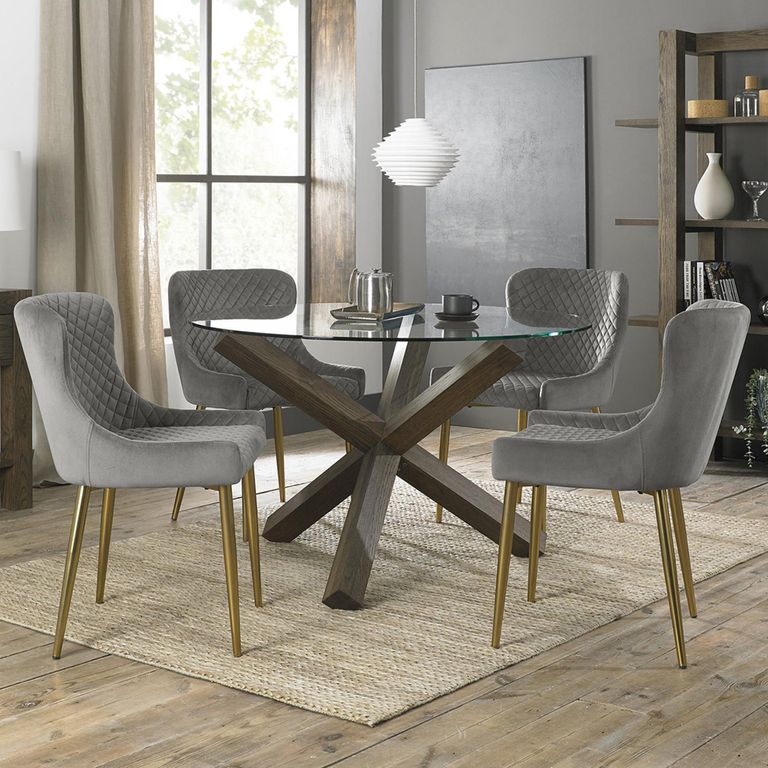 Turin Dark Oak Round Dining Table - 4 Seater - 120cm - Glass Top