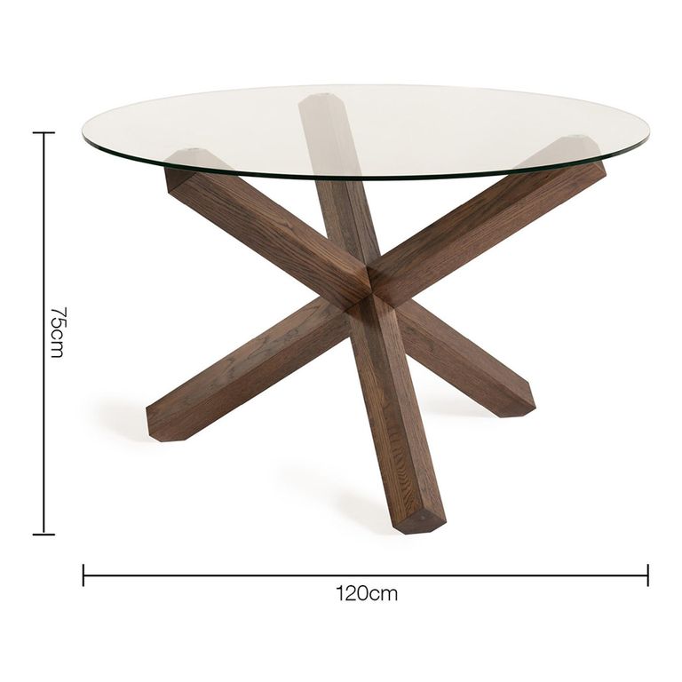 Turin Dark Oak Round Dining Table - 4 Seater - 120cm - Glass Top
