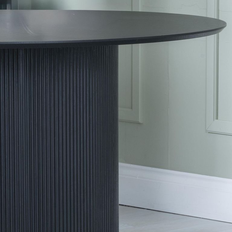 Bern Fluted 4 Seater Black Round Dining Table with Drum Base - 120cm