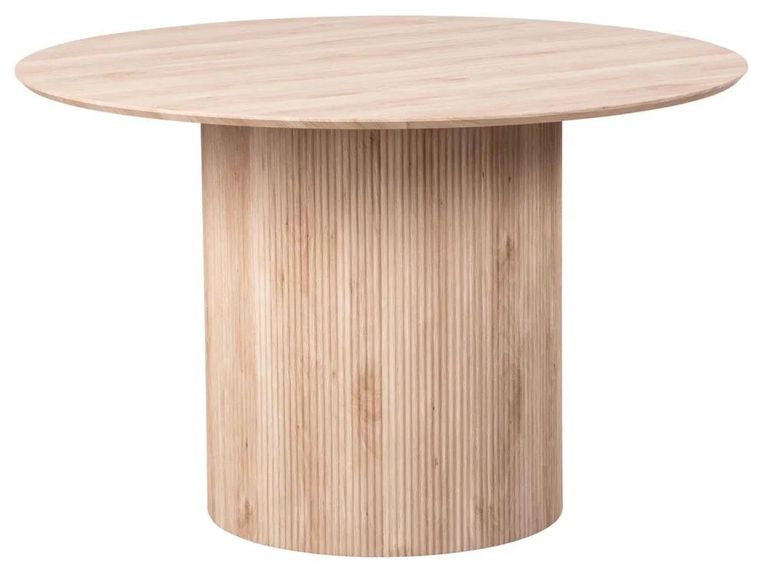 Bern Fluted 4 Seater Oak Effect Round Dining Table with Drum Base - 120cm