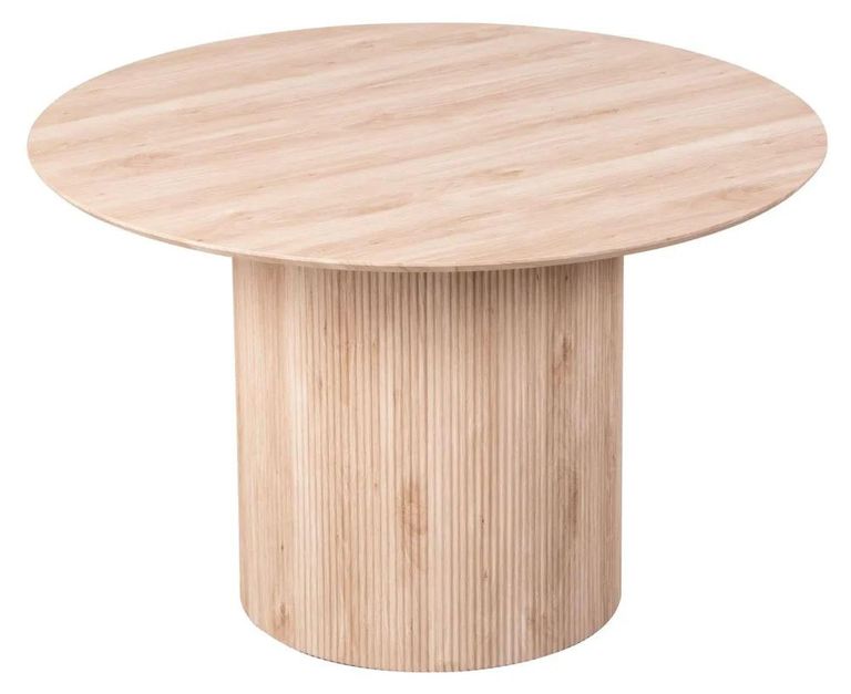 Bern Fluted 4 Seater Oak Effect Round Dining Table with Drum Base - 120cm