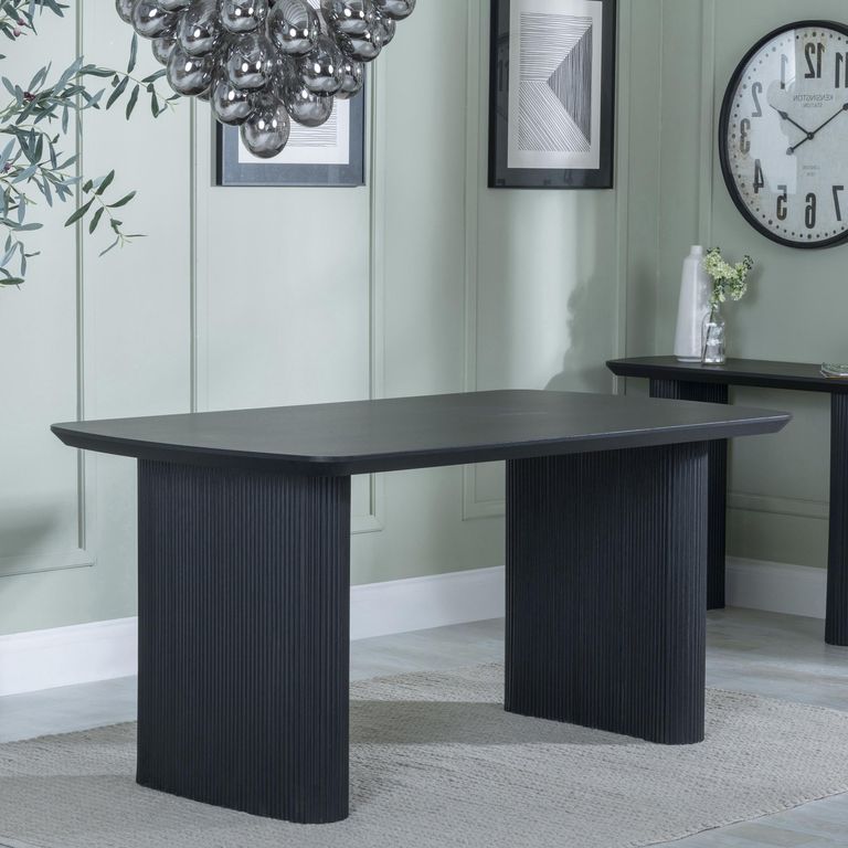 Bern Fluted 6 Seater Black Pedestal Dining Table - 160cm