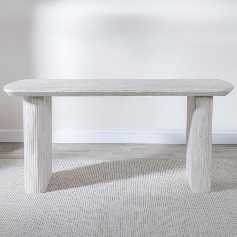 Bern Fluted 6 Seater White Washed Oak Effect Pedestal Dining Table - 160cm