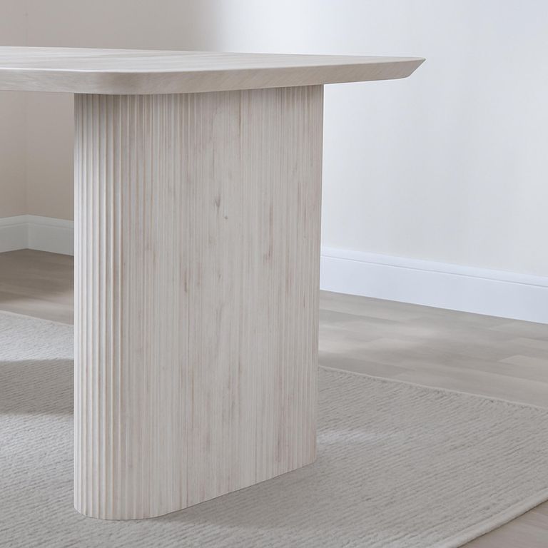 Bern Fluted 6 Seater White Washed Oak Effect Pedestal Dining Table - 160cm