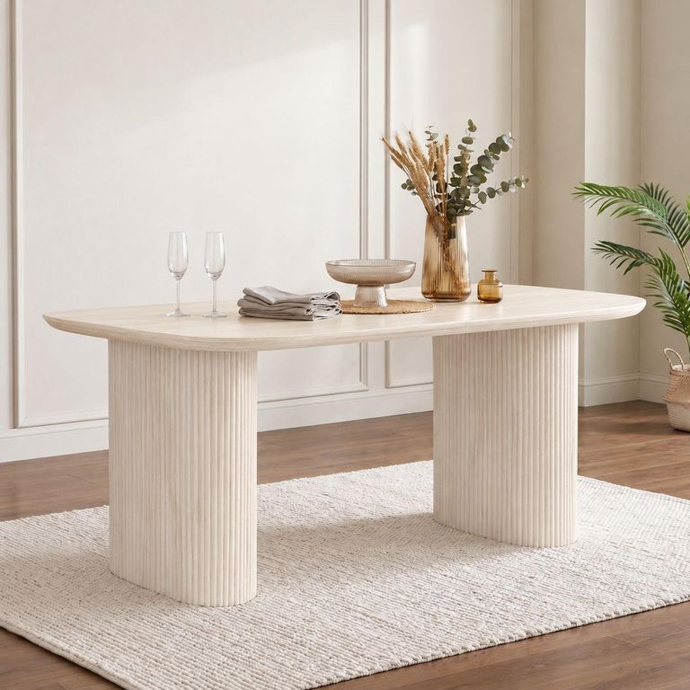 Bern Fluted Dining Table - 6 Seater - 160cm - White Washed Oak - Pedestal Base