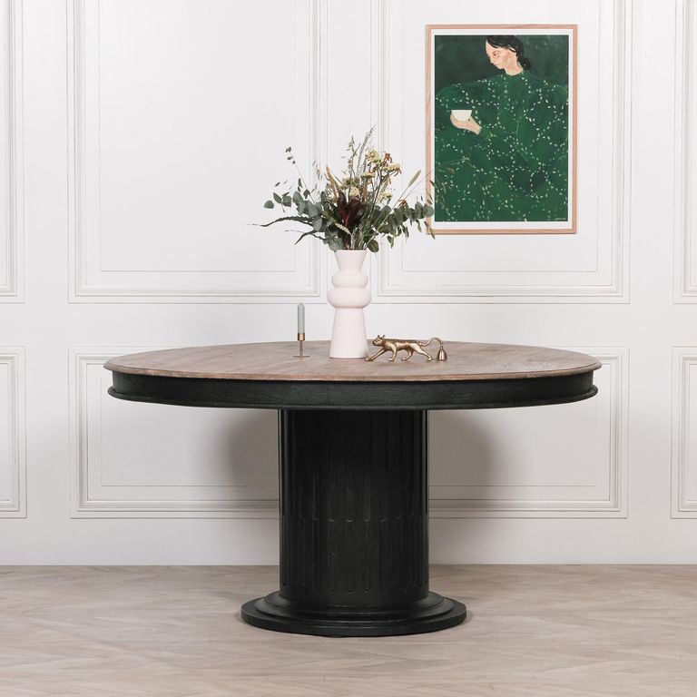 Black Mango Wood Pedestal Dining Table - Round - 6 Seater - 150cm