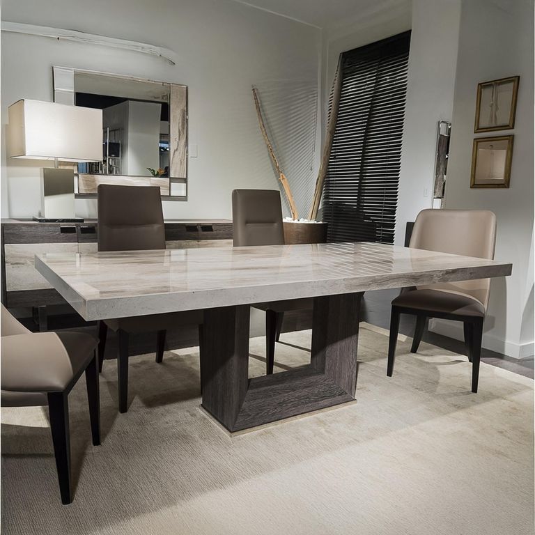 Blade Dining Table - Marble with Wooden Pedestal Base - Variation Available