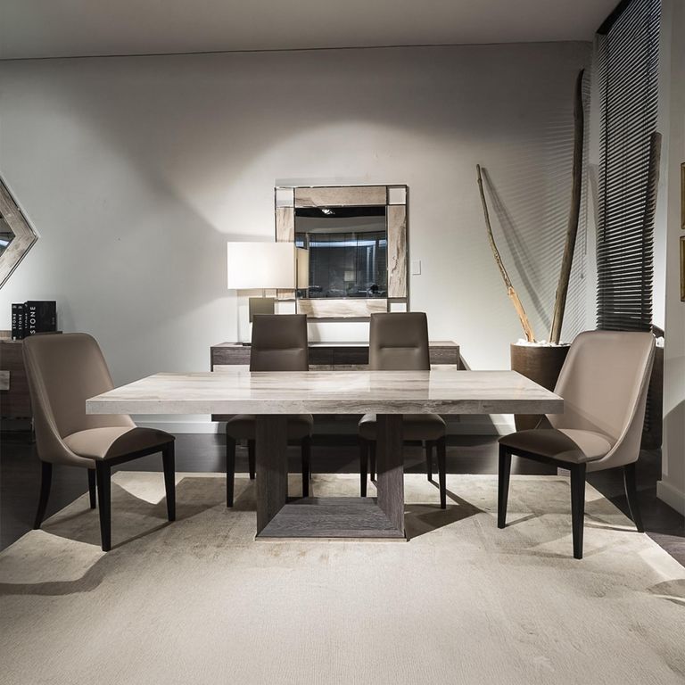 Blade Dining Table - Marble with Wooden Pedestal Base - Variation Available