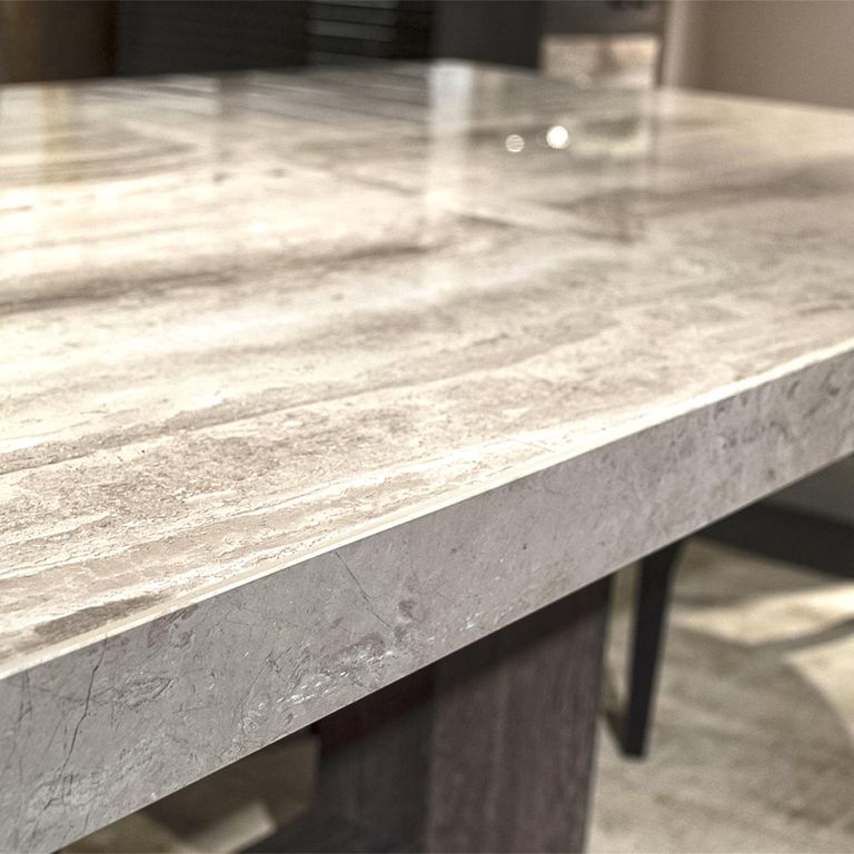 Blade Dining Table - Marble with Wooden Pedestal Base - Variation Available