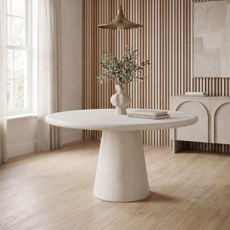 Bloomstone White Lime Plaster 4 Seater Round Pedestal Dining Table