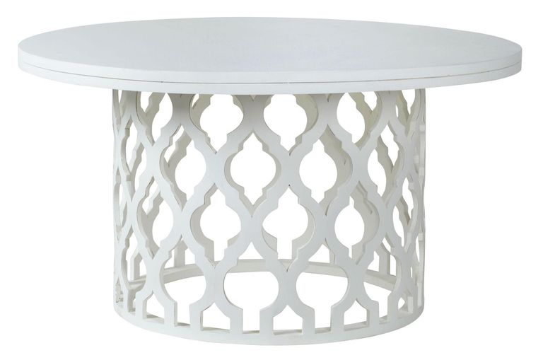 Boho 6 Seater White Carved Wooden Round Dining Table - 140cm