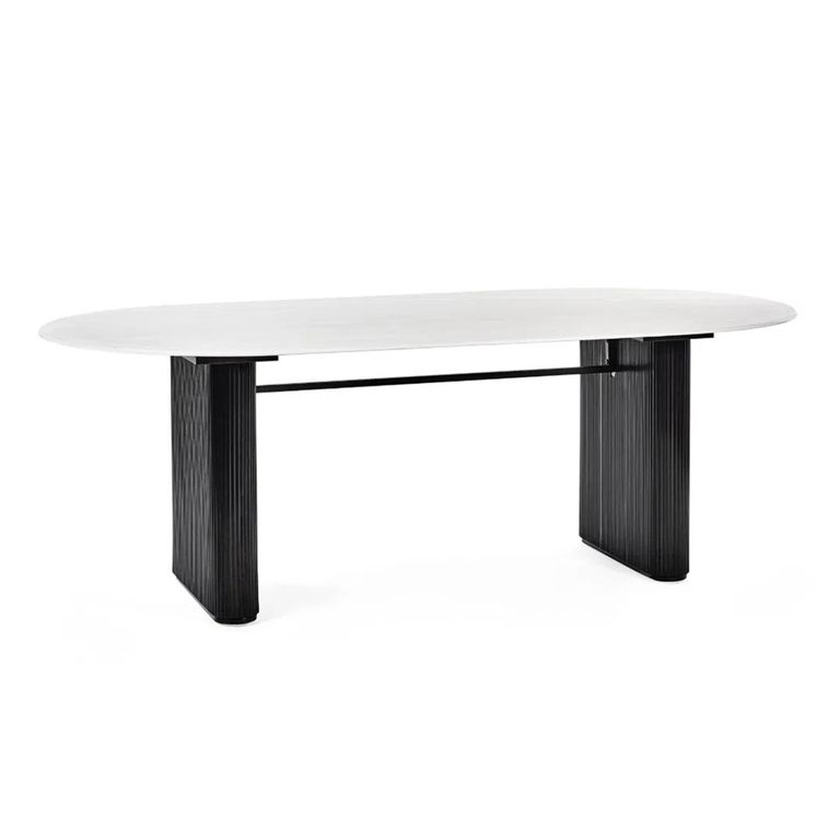 Bolivia Dining Table - 8 Seater - 220cm - Oval - Double Pedestal - White Marble Effect