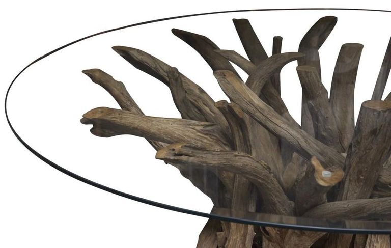 Branchwood 4 Seater Round Dining Table - Glass Top