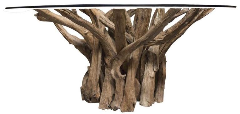 Branchwood 4 Seater Round Dining Table - Glass Top