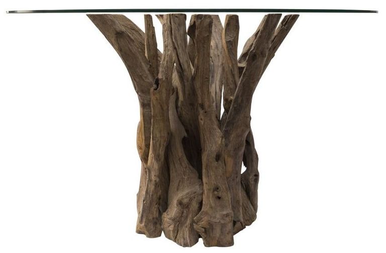 Branchwood 4 Seater Round Dining Table - Glass Top