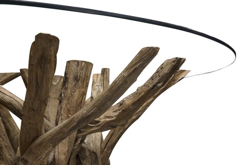 Branchwood 4 Seater Round Dining Table - Glass Top