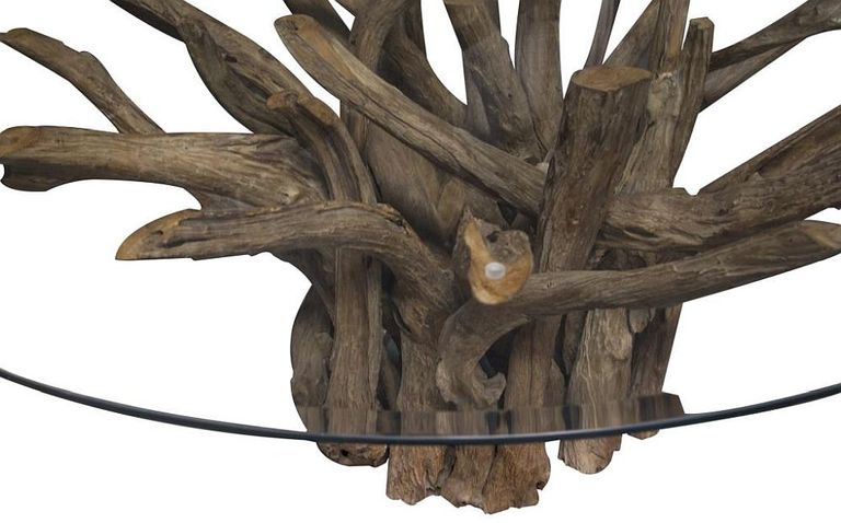 Branchwood 4 Seater Round Dining Table - Glass Top