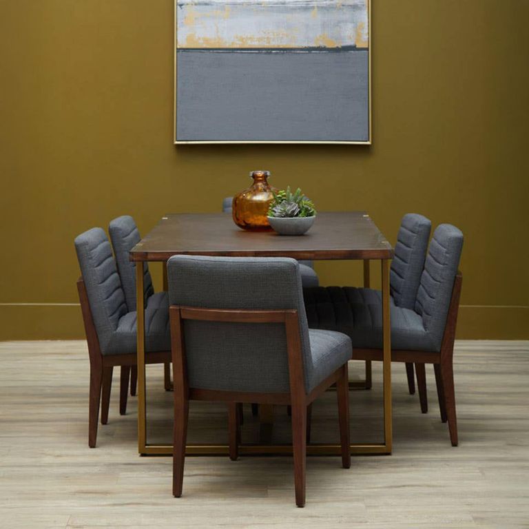 Brando Dining Table - 6 Seater - 180cm - Acacia Wood with Antique Brass Chevron Base