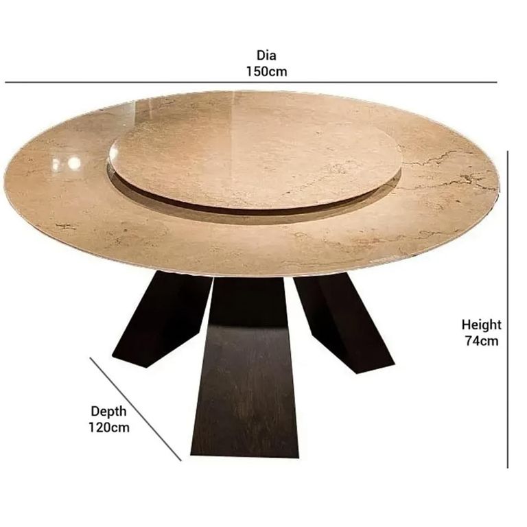 Butterfly Dining Table - Round - Marble with Wooden Pedestal Base - with Lazy Susan - Variation Available