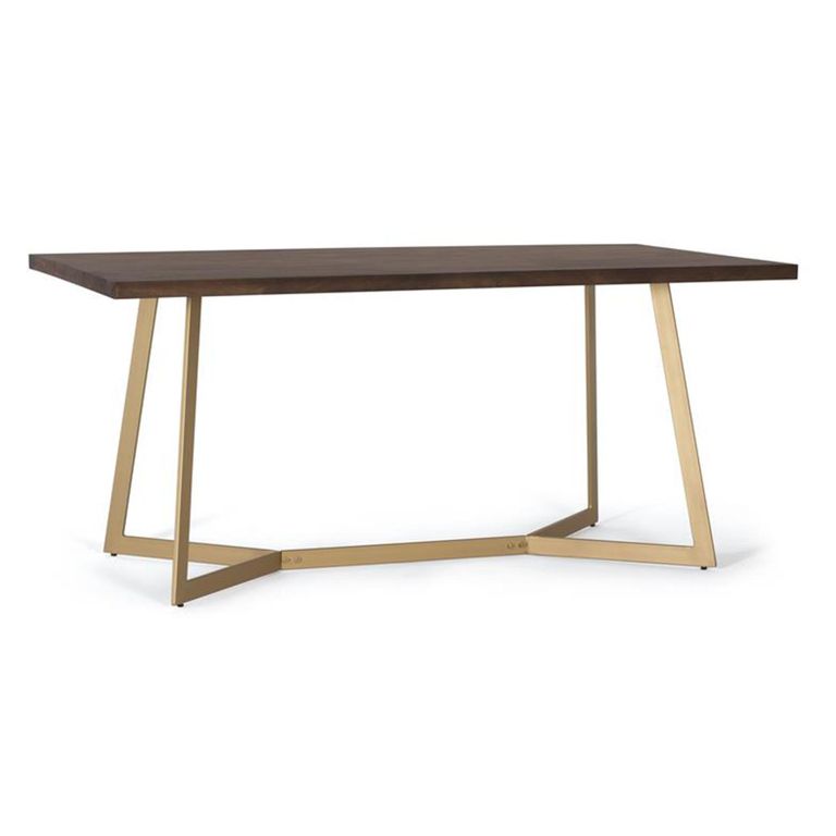 Caltan Dining Table - 6 Seater - 170cm - Walnut Mango Wood and Gold - Geometric