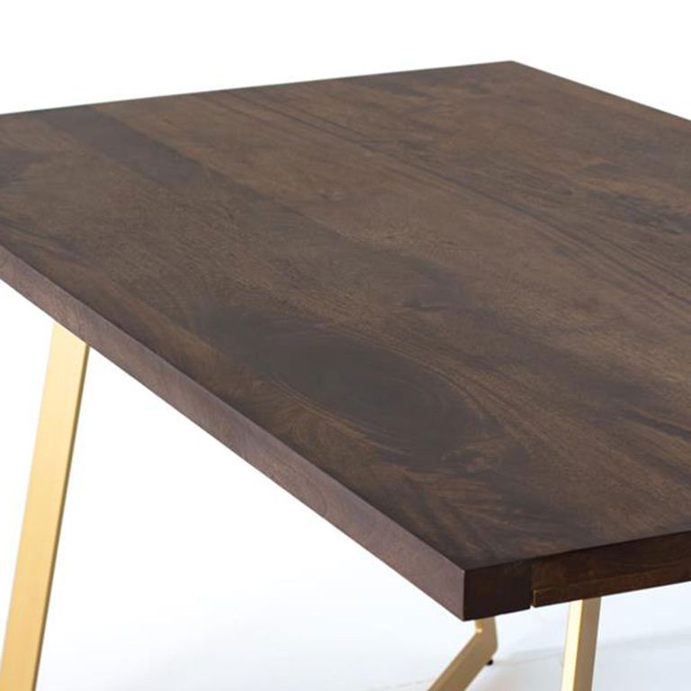 Caltan Dining Table - 8 Seater - 200cm - Walnut Mango Wood and Gold - Geometric