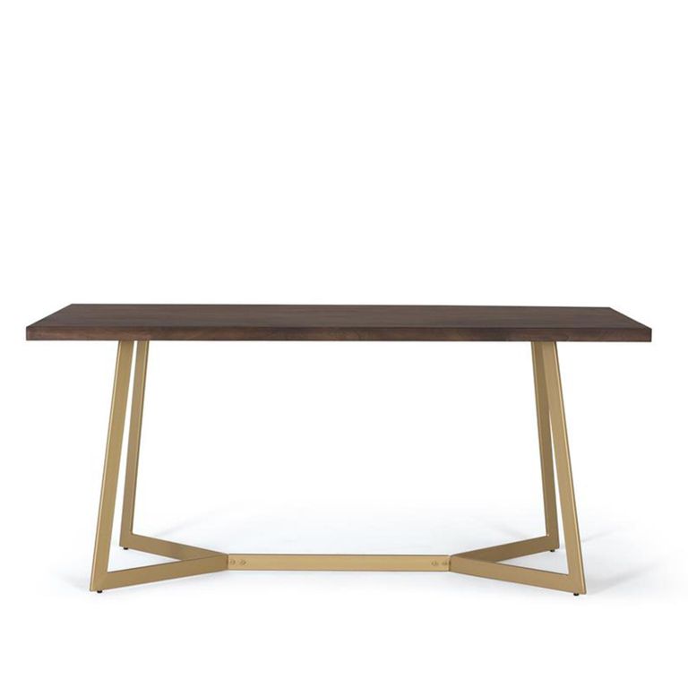Caltan Dining Table - 8 Seater - 200cm - Walnut Mango Wood and Gold - Geometric