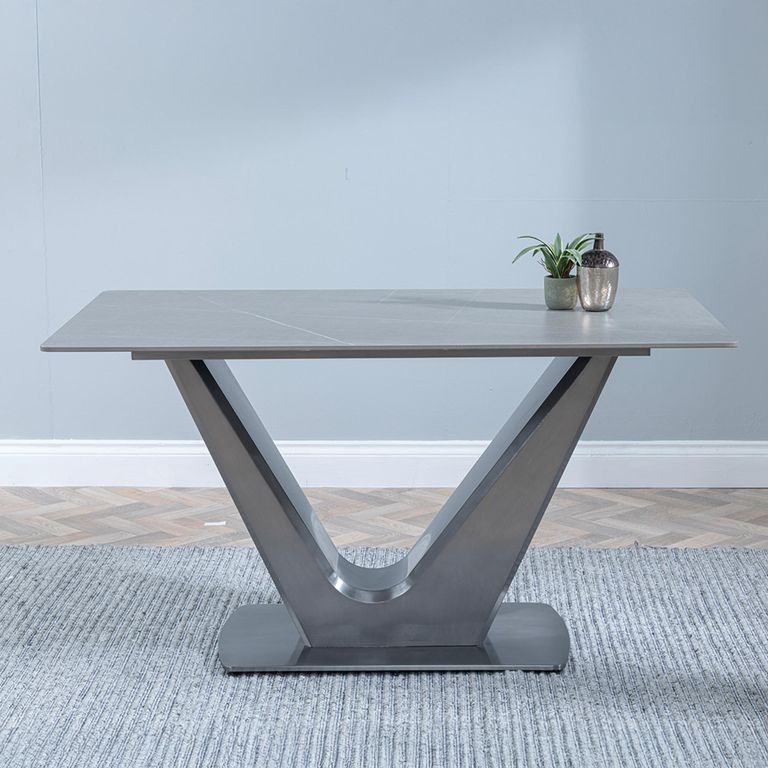 Camilla 6 Seater Grey Ceramic Dining Table with V Base - 140cm