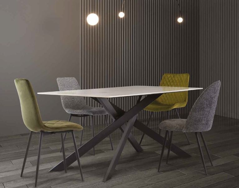 Camilla White and Kass Gold Sintered Stone 6 Seater Dining Table - 160cm