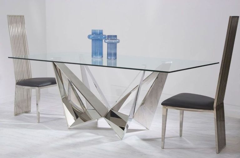 Carlox Dining Table - 8 Seater - 200cm - Glass with Chrome Base