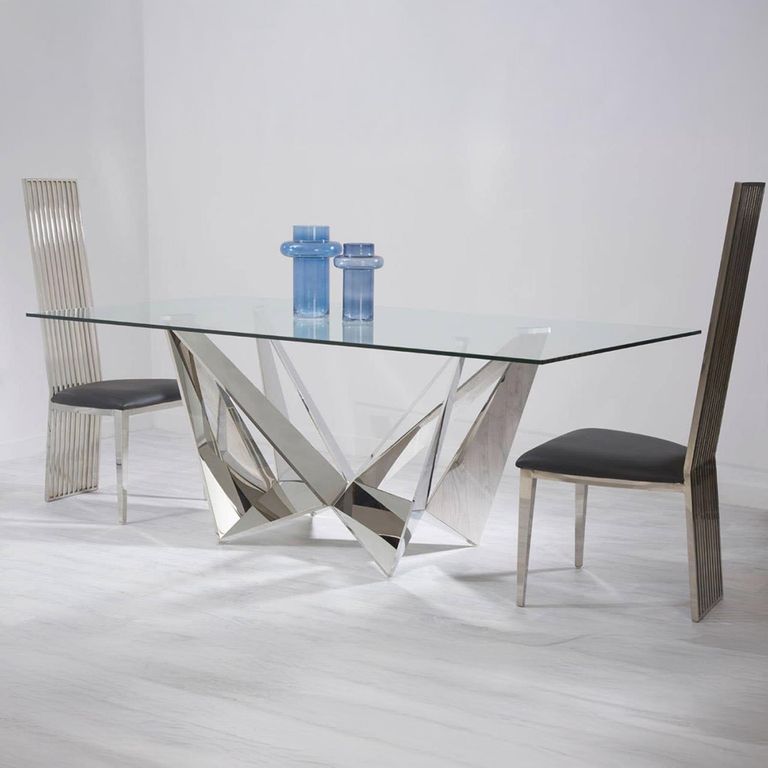 Carlox Dining Table - 8 Seater - 200cm - Glass with Chrome Base